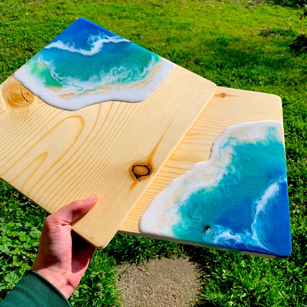 Beach resin waves charcuterie boards